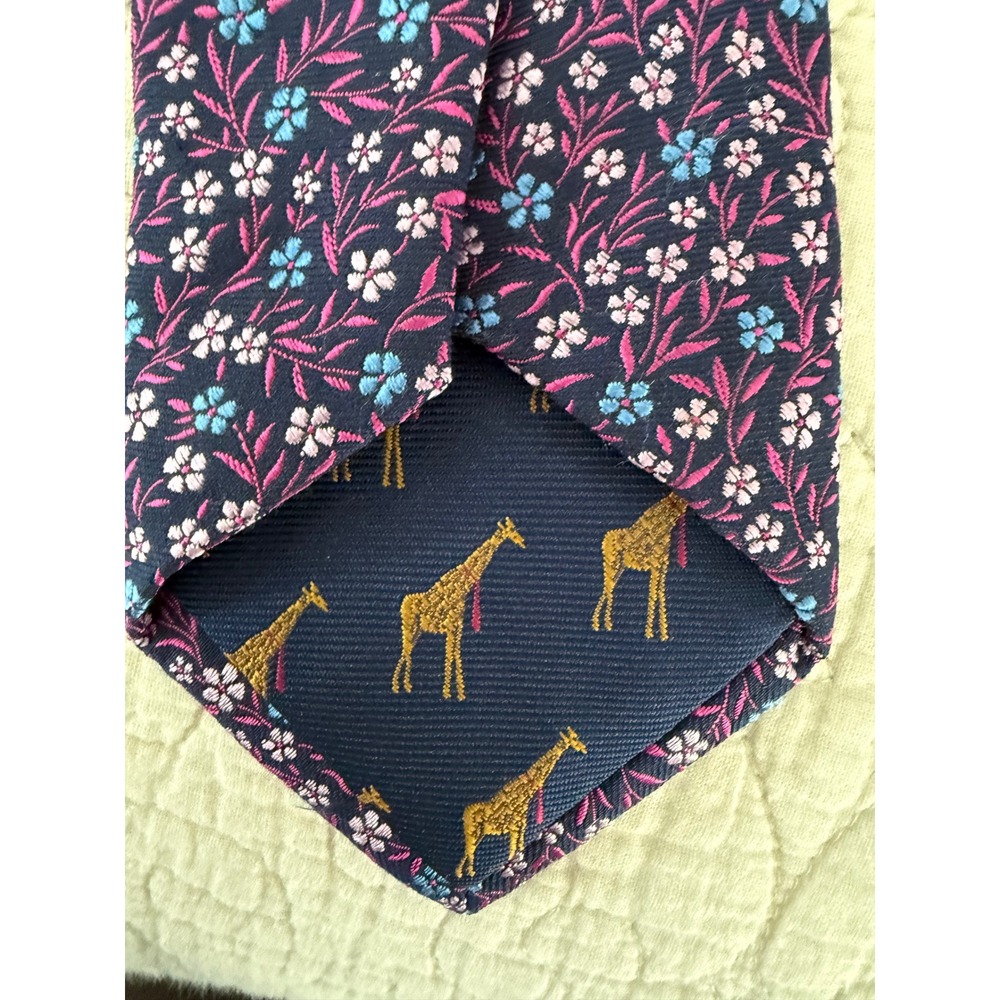 Ted Baker London Silk Wool Floral Tie Navy Pink Maximalist Designer Preppy 3" - Picture 3 of 7